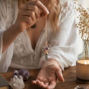 The Cosmic Navigator: Amethyst & Labradorite Merkaba Pendulum
